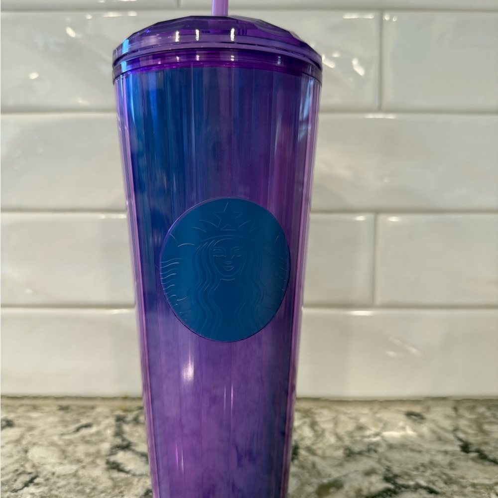 Starbucks Periwinkle Kaleidoscope 2022 Purple Cold Cup Venti Tumbler With Straw